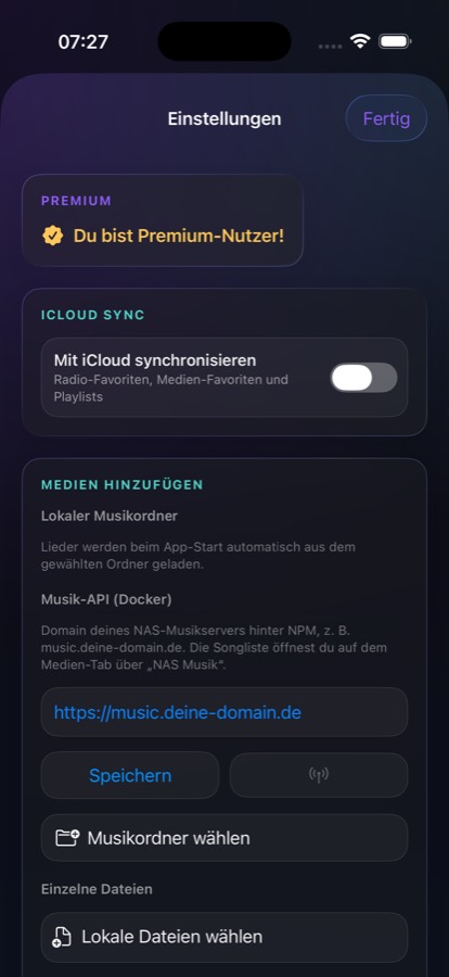 Einstellungen: Quellen und Server