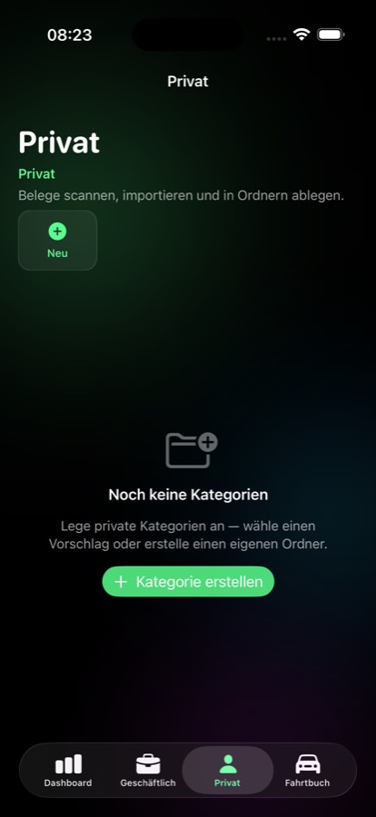 Private Belege in Kategorien